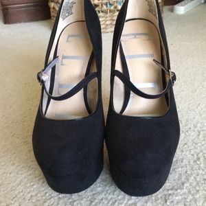 Elle Black platform suede maryjanes